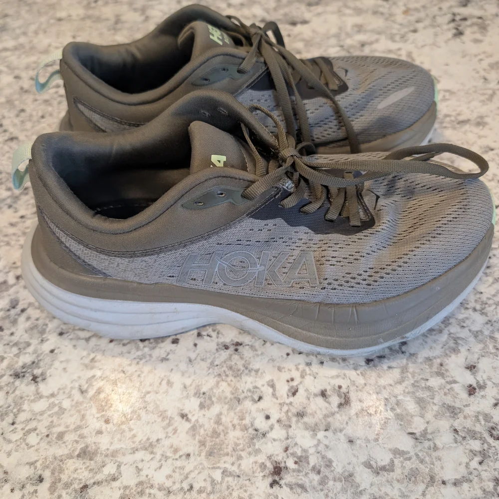 HOKA Bondi 8 Gray/Green Running Shoes Size 7.5 - Picture 3 of 9
